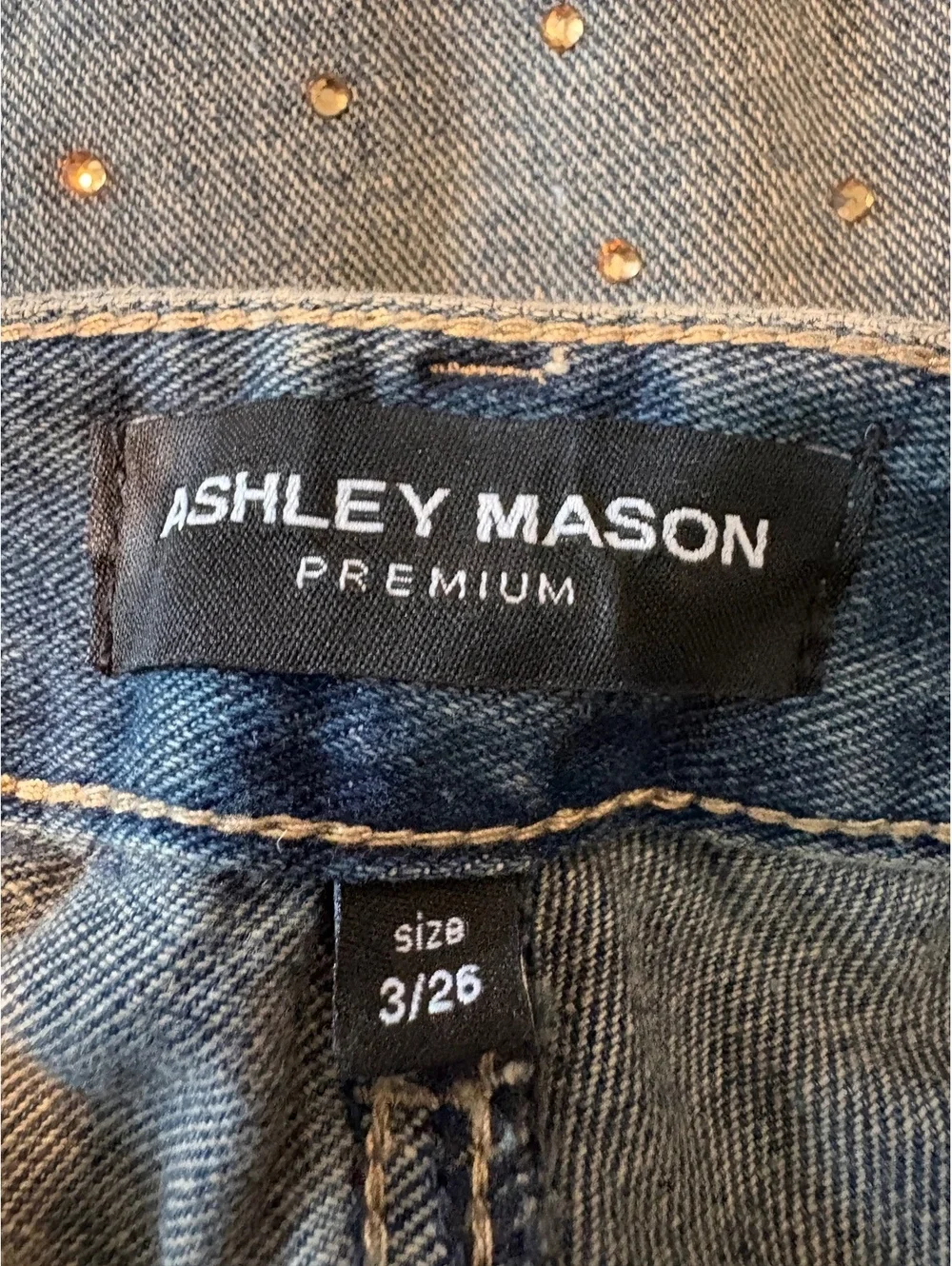 Ashley Mason Premium High Rise Straight Jeans Size 3/26 with Gold Stud Detail